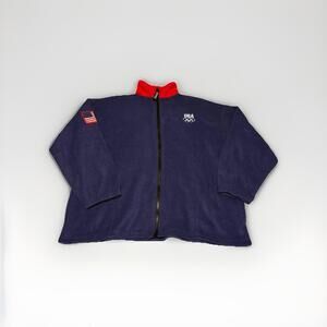 Vintage Team USA Olympics Men's Full Zip Fleece Lined Pullover Navy Large(B2)